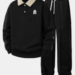 Ensemble — sweat polo contrastant à imprimé fantôme & pantalon de jogging à plis
