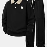 Ensemble — sweat polo contrastant à imprimé fantôme & pantalon de jogging à plis