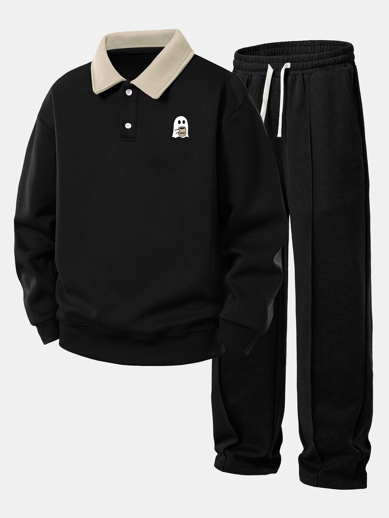Ensemble — sweat polo contrastant à imprimé fantôme & pantalon de jogging à plis