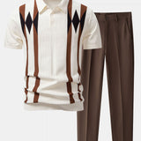 Ensemble Capucine — polo en maille jacquard géométrique rayée & pantalon fuselé