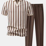 Ensemble Améline — polo gaufré rayé à col Johnny & pantalon fuselé coupe slim