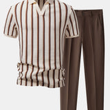 Ensemble Améline — polo gaufré rayé à col Johnny & pantalon fuselé coupe slim