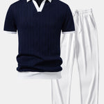 Ensemble — polo en maille jacquard géométrique contrastante & pantalon côtelé à jambe droite