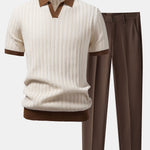 Ensemble — polo texturé contrastant à col Johnny & pantalon fuselé coupe slim
