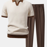 Ensemble — polo texturé contrastant à col Johnny & pantalon fuselé coupe slim