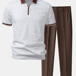 Ensemble Améline — polo zippé en maille texturée à bordure contrastante & pantalon fuselé