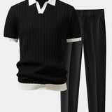 Ensemble — polo texturé contrastant à col Johnny & pantalon fuselé coupe slim
