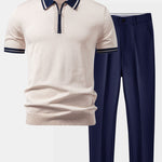 Ensemble Capucine — polo zippé en maille à bordure contrastante & pantalon fuselé coupe slim