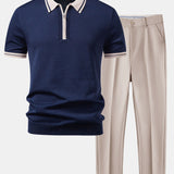 Ensemble Capucine — polo zippé en maille à bordure contrastante & pantalon fuselé coupe slim
