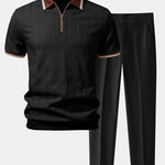 Ensemble Améline — polo zippé en maille texturée à bordure contrastante & pantalon fuselé