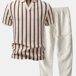 Ensemble Capucine — polo gaufré rayé à col Johnny & pantalon en lin à jambe droite
