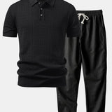 Ensemble Capucine — polo en maille ajourée jacquard géométrique & pantalon en lin à jambe droite