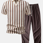 Ensemble Capucine — polo gaufré rayé à col Johnny & pantalon en lin à jambe droite