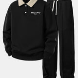 Ensemble — sweat polo contrastant à imprimé Milano & pantalon de jogging à plis