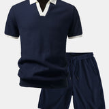 Ensemble Améline — polo gaufré en maille contrastante à col Johnny & short gaufré en maille à cordon