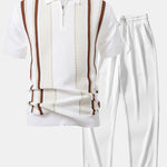 Ensemble — polo zippé en maille rayée & pantalon côtelé à jambe droite