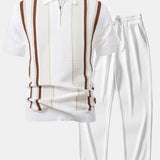Ensemble — polo zippé en maille rayée & pantalon côtelé à jambe droite