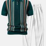 Ensemble — polo zippé en maille rayée & pantalon côtelé à jambe droite