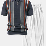 Ensemble — polo zippé en maille rayée & pantalon côtelé à jambe droite