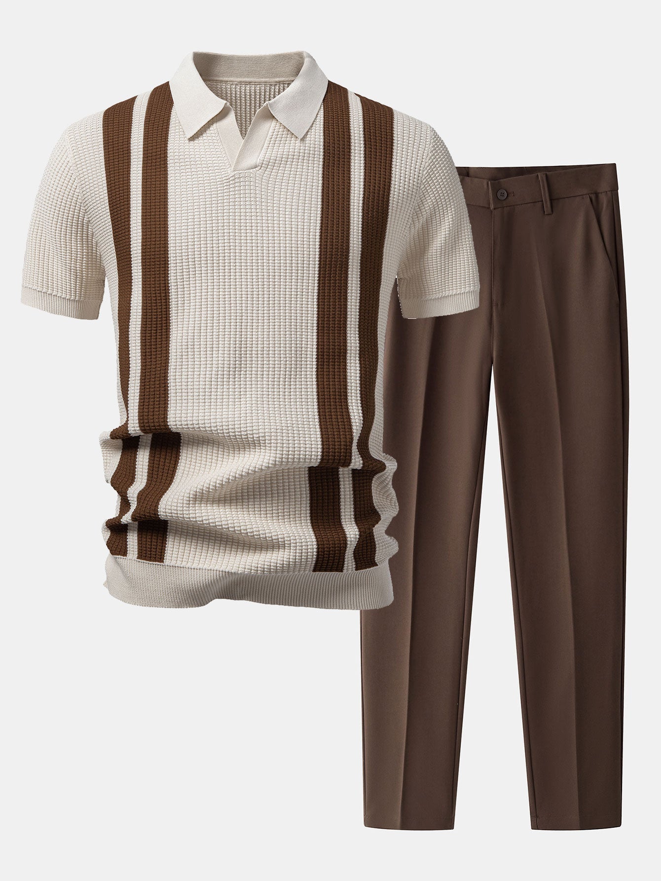 Ensemble Capucine — polo en maille rayée à col Johnny & pantalon fuselé coupe slim