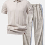 Ensemble — polo en maille torsadée & pantalon à jambe droite et taille élastique