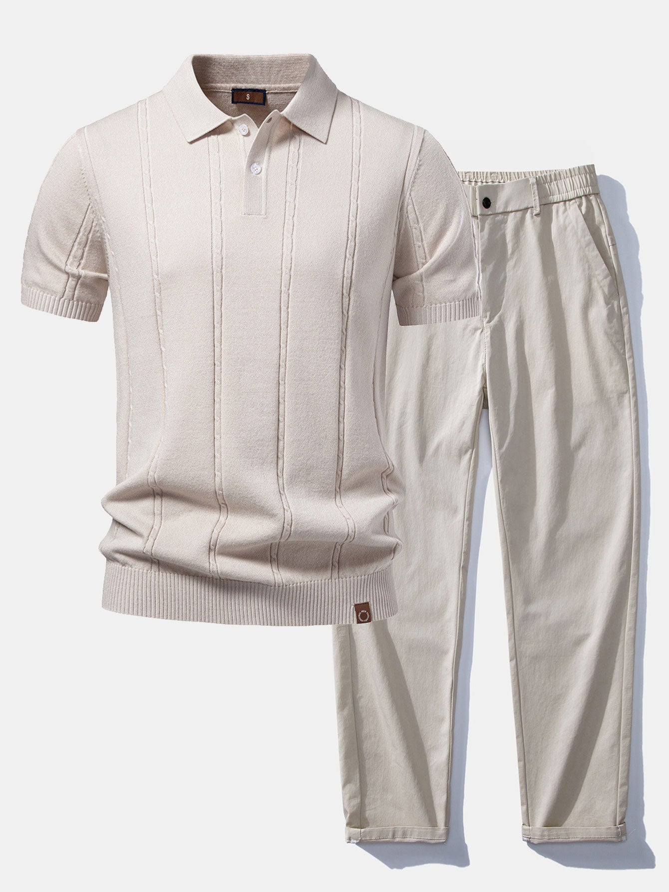Ensemble — polo en maille torsadée & pantalon à jambe droite et taille élastique