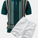 Ensemble Capucine — polo zippé en maille rayée & short chino en coton