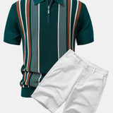 Ensemble Capucine — polo zippé en maille rayée & short chino en coton
