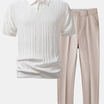 Ensemble — polo en maille jacquard géométrique & pantalon fuselé coupe slim