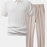 Ensemble — polo en maille jacquard géométrique & pantalon fuselé coupe slim