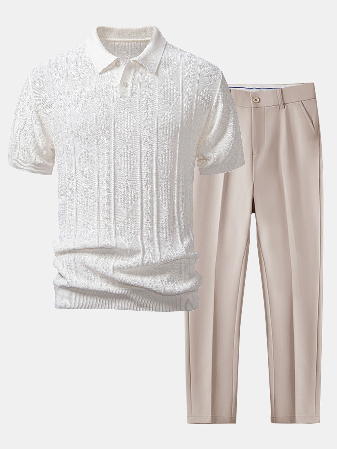 Ensemble — polo en maille jacquard géométrique & pantalon fuselé coupe slim