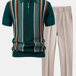 Ensemble — polo zippé en maille rayée & pantalon fuselé coupe slim