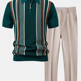Ensemble — polo zippé en maille rayée & pantalon fuselé coupe slim