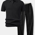 Ensemble — polo en maille jacquard torsadé & pantalon à jambe droite et taille élastique