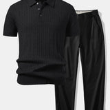 Ensemble — polo en maille jacquard torsadé & pantalon à jambe droite et taille élastique