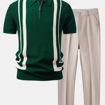 Ensemble — polo zippé contrastant & pantalon fuselé coupe slim