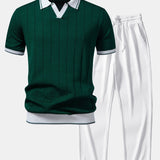 Ensemble — polo côtelé en maille à col Johnny et bordure contrastante & pantalon côtelé