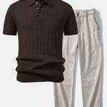 Ensemble — polo en maille jacquard torsadé & pantalon à jambe droite et taille élastique