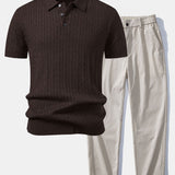 Ensemble — polo en maille jacquard torsadé & pantalon à jambe droite et taille élastique