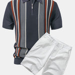 Ensemble Capucine — polo zippé en maille rayée & short chino en coton