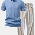 Ensemble — polo en maille torsadée & pantalon à jambe droite et taille élastique