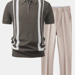 Ensemble — polo zippé contrastant & pantalon fuselé coupe slim