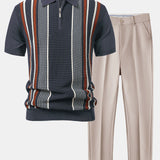 Ensemble — polo zippé en maille rayée & pantalon fuselé coupe slim
