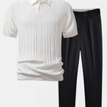 Ensemble — polo en maille jacquard géométrique & pantalon fuselé coupe slim