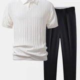 Ensemble — polo en maille jacquard géométrique & pantalon fuselé coupe slim