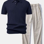 Ensemble — polo en maille jacquard torsadé & pantalon à jambe droite et taille élastique