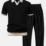 Ensemble — polo côtelé en maille à col Johnny et bordure contrastante & pantalon côtelé