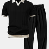 Ensemble — polo côtelé en maille à col Johnny et bordure contrastante & pantalon côtelé