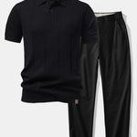 Ensemble — polo en maille torsadée & pantalon à jambe droite et taille élastique