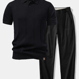 Ensemble — polo en maille torsadée & pantalon à jambe droite et taille élastique
